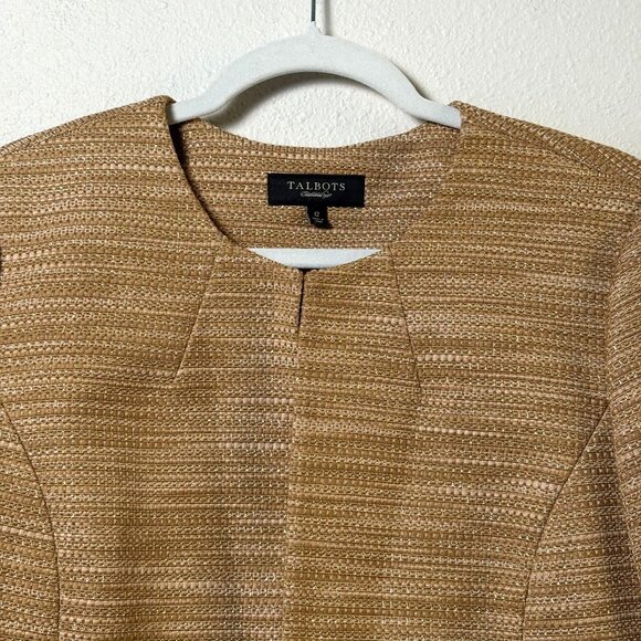 Talbots Blazer Size 12 Gold Metallic Back Pleats Short Jacket Career Party - Picture 2 of 11